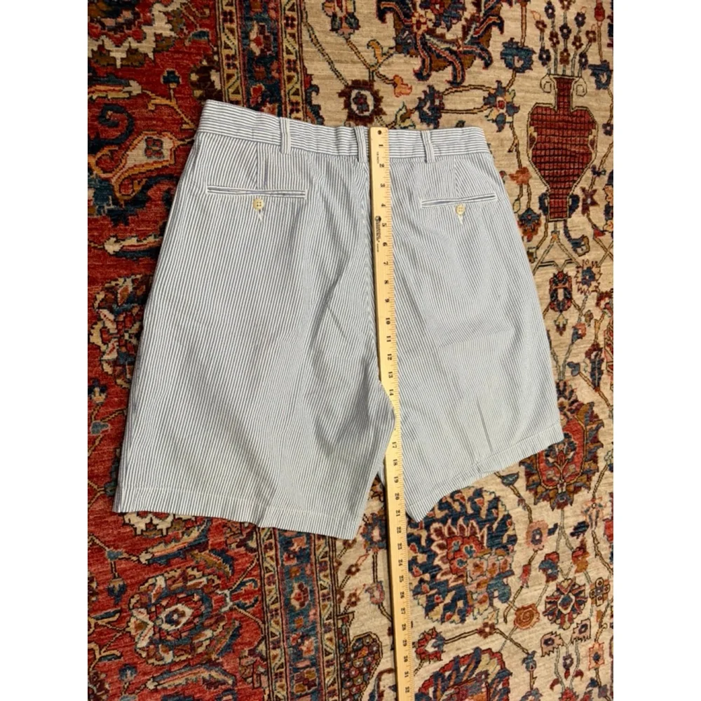 Polo Ralph Lauren Men’s Seersucker Pleated Shorts Size 34 Blue White Stripe Cott